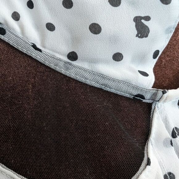 White sheer chiffon polka dot bunny print blouse Peter Pan collar size S - Picture 5 of 6